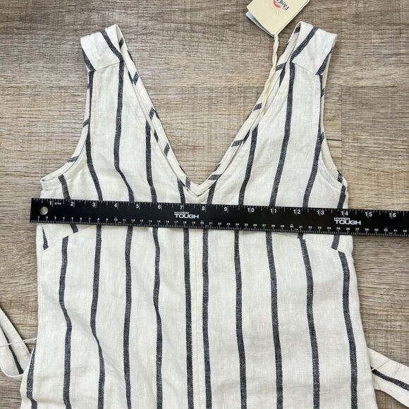 Faherty Catalina Linen Stripe Sleeveless Waist Tie Wide Leg Jumpsuit Romper Xxs - Picture 6 of 11